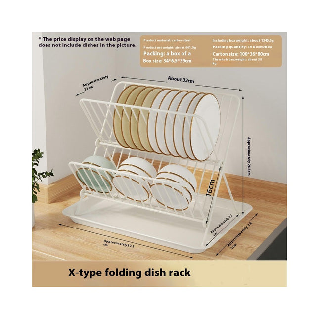 2-Tier Collapsible Dish Rack with Tray - Dish Drainer Kitchen Plate Foldable Rack for Kitchen Countertop