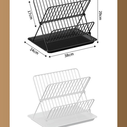 2-Tier Collapsible Dish Rack with Tray - Dish Drainer Kitchen Plate Foldable Rack for Kitchen Countertop