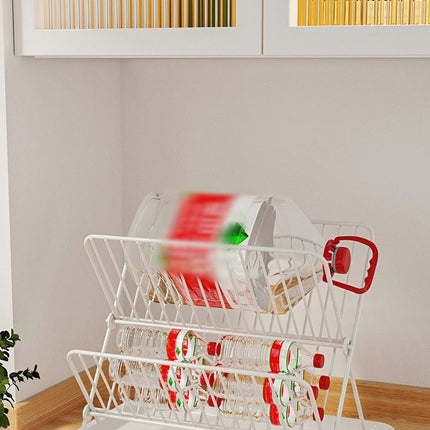 2-Tier Collapsible Dish Rack with Tray - Dish Drainer Kitchen Plate Foldable Rack for Kitchen Countertop