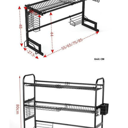 Multifunctional Over The Sink Dish Drying Rack - Adjustable Large Drainer for Kitchen Counter Holder Tool