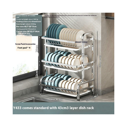 Stainless Steel Dish Drying Rack Basket with Drainboard and Hanging Chopsticks Cage Knife Holder Tool