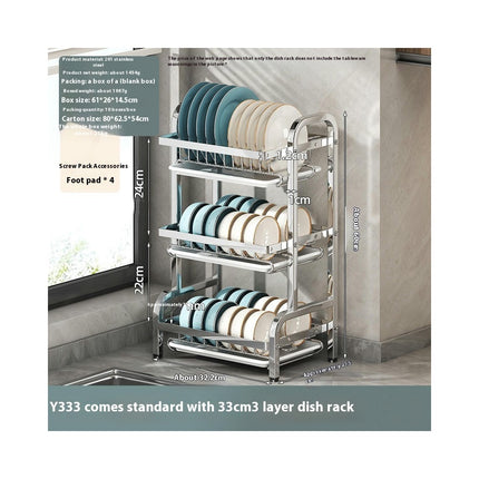 Stainless Steel Dish Drying Rack Basket with Drainboard and Hanging Chopsticks Cage Knife Holder Tool