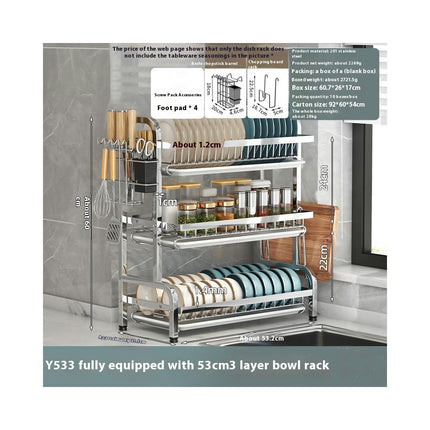 Stainless Steel Dish Drying Rack Basket with Drainboard and Hanging Chopsticks Cage Knife Holder Tool