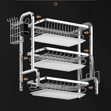 Stainless Steel Dish Drying Rack Basket with Drainboard and Hanging Chopsticks Cage Knife Holder Tool