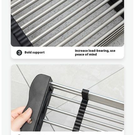 Multifunctional Retractable Stainless Steel Sink Rack | Telescopic with Kitchen Counter Space Saving Tool