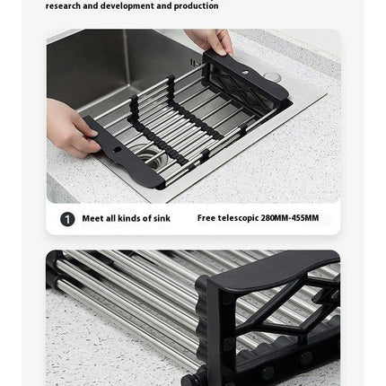 Multifunctional Retractable Stainless Steel Sink Rack | Telescopic with Kitchen Counter Space Saving Tool