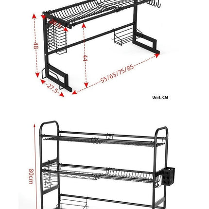 Over The Sink Dish Drying Rack Adjustable Length 2 Tier Dish Rack - with Multiple Baskets Utensil Holder