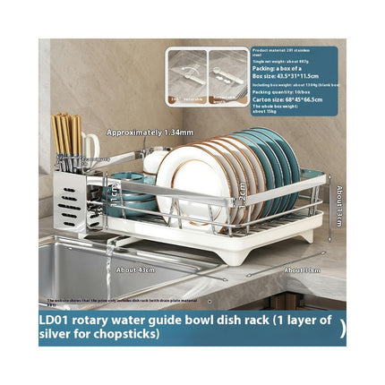 Dish Drying Rack with Auto Drain Dish Racks for Kitchen Counter Knife and Fork Holder 360° Swivel Spout