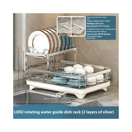 Dish Drying Rack with Auto Drain Dish Racks for Kitchen Counter Knife and Fork Holder 360° Swivel Spout