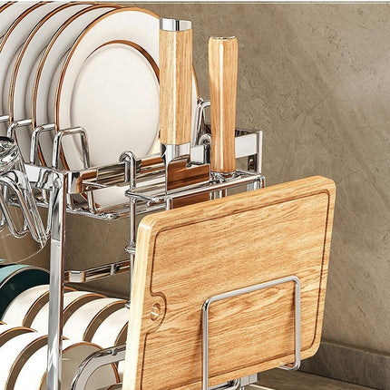 Dish Drying Rack with Auto Drain Dish Racks for Kitchen Counter Knife and Fork Holder 360° Swivel Spout