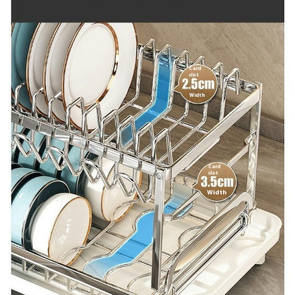 Dish Drying Rack with Auto Drain Dish Racks for Kitchen Counter Knife and Fork Holder 360° Swivel Spout