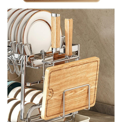 Dish Drying Rack Rack with Auto Drain Dish Racks - for Kitchens Counte Fork Holder 360° Swivel Spout