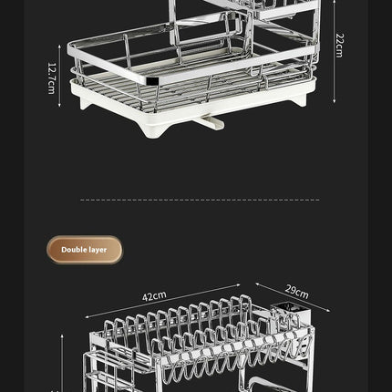 Dish Drying Rack Rack with Auto Drain Dish Racks - for Kitchens Counte Fork Holder 360° Swivel Spout