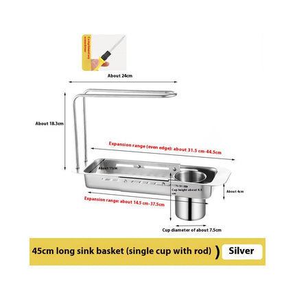 Telescopic Kitchen Over Sink Organizer with Towel Hanger Expandable Slim Multifunctional Drain for Home