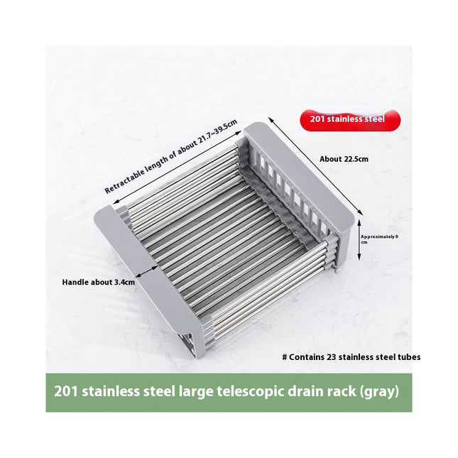 Over The Sink Dish Drying Retractable Stainless Steel Sink Strainer Telescopic Drain Rack for Vegetable