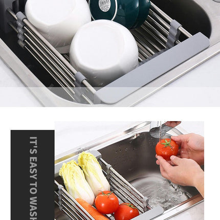 Over The Sink Dish Drying Retractable Stainless Steel Sink Strainer Telescopic Drain Rack for Vegetable