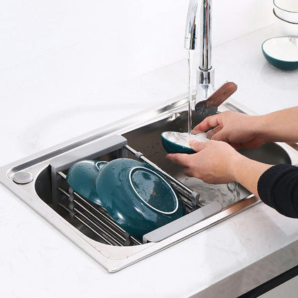 Over The Sink Dish Drying Retractable Stainless Steel Sink Strainer Telescopic Drain Rack for Vegetable