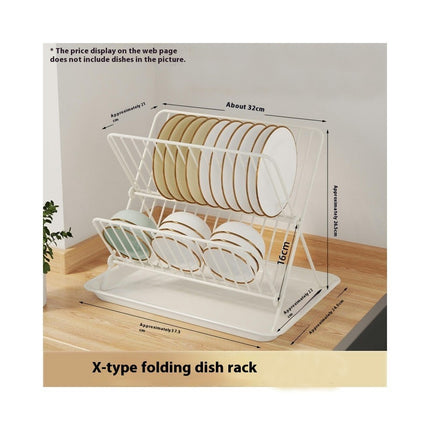 Foldable Dish Drying Rack - with Drainboard Stainless Steel 2 Tier X-Shaped Collapsible Dish Drainer