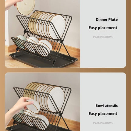 Foldable Dish Drying Rack - with Drainboard Stainless Steel 2 Tier X-Shaped Collapsible Dish Drainer