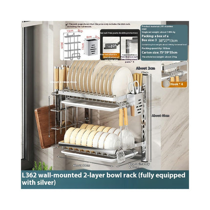 Dish Cutlery Drying Rack Stainless Steel Dish Kitchen Racks Storage Box Free Punch Wall Sink Organizer