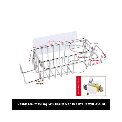 2-in-1 Stainless Steel Sink Caddy Hanging Sponge Storage Rack Rag Sponge Holder Brush Strainer Basket