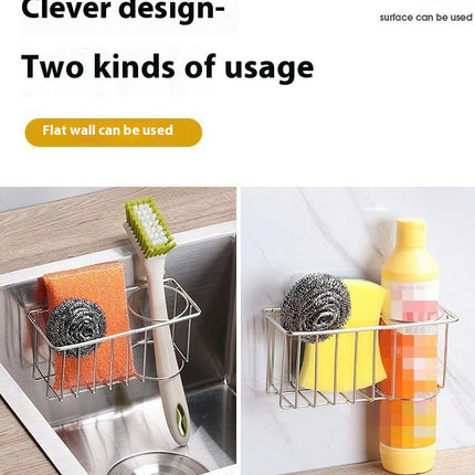 2-in-1 Stainless Steel Sink Caddy Hanging Sponge Storage Rack Rag Sponge Holder Brush Strainer Basket