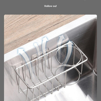 2-in-1 Stainless Steel Sink Caddy Hanging Sponge Storage Rack Rag Sponge Holder Brush Strainer Basket