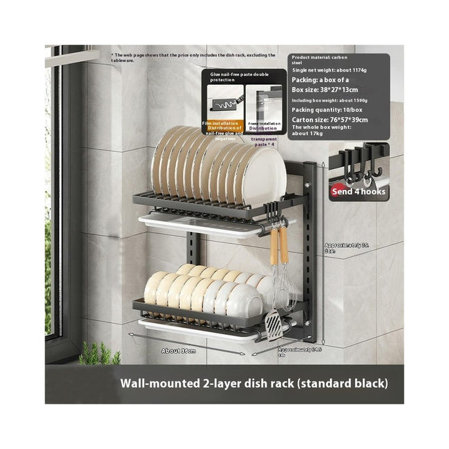 Drain Racks Layer Wall-Mounted Dish Stainless Steel Kitchen Dish Rack Drain Rack with Drain Tray Tool