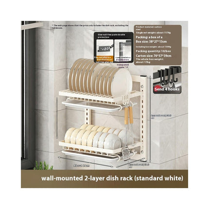 Drain Racks Layer Wall-Mounted Dish Stainless Steel Kitchen Dish Rack Drain Rack with Drain Tray Tool