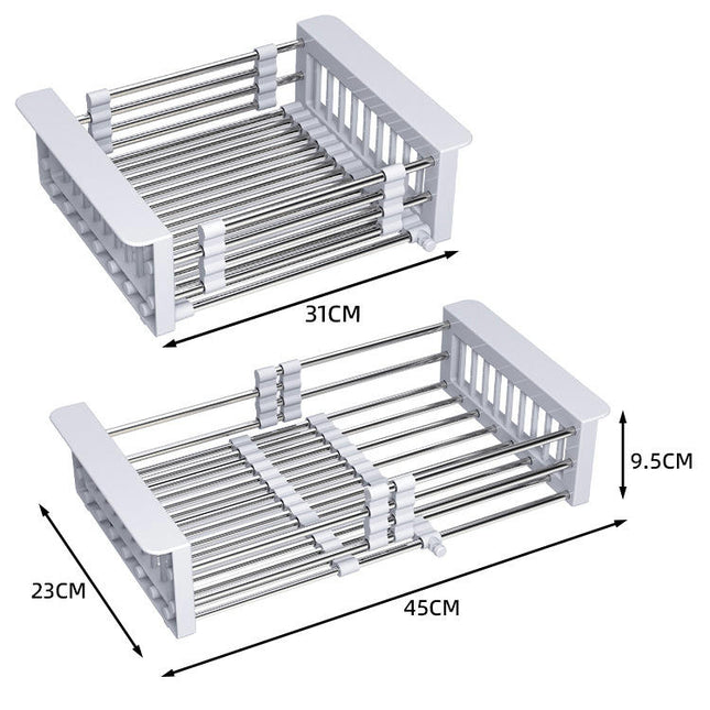 Adjustable Stainless Steel Drainer Basket Drain Tray for Dish Vegetable Fruit On Counter Dish Rack Tool