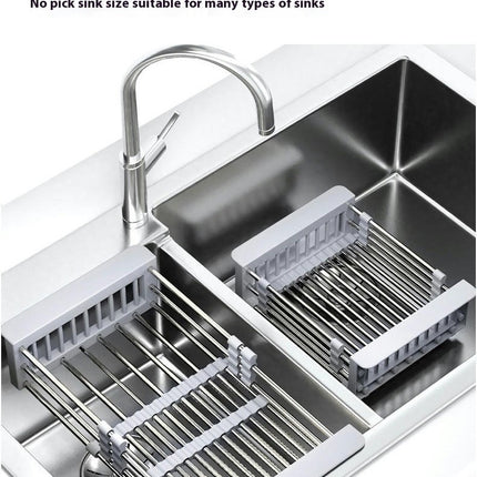 Adjustable Stainless Steel Drainer Basket Drain Tray for Dish Vegetable Fruit On Counter Dish Rack Tool