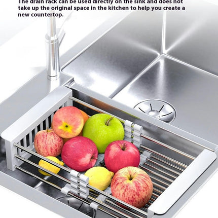 Adjustable Stainless Steel Drainer Basket Drain Tray for Dish Vegetable Fruit On Counter Dish Rack Tool