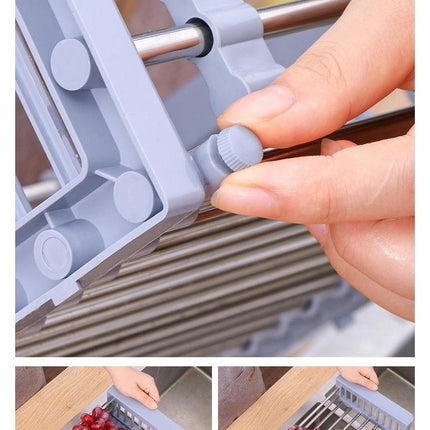 Adjustable Stainless Steel Drainer Basket Drain Tray for Dish Vegetable Fruit On Counter Dish Rack Tool