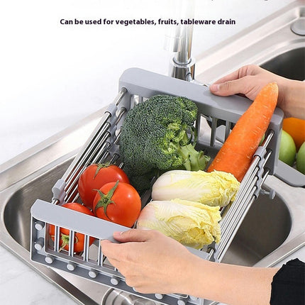 Adjustable Stainless Steel Drainer Basket Drain Tray for Dish Vegetable Fruit On Counter Dish Rack Tool