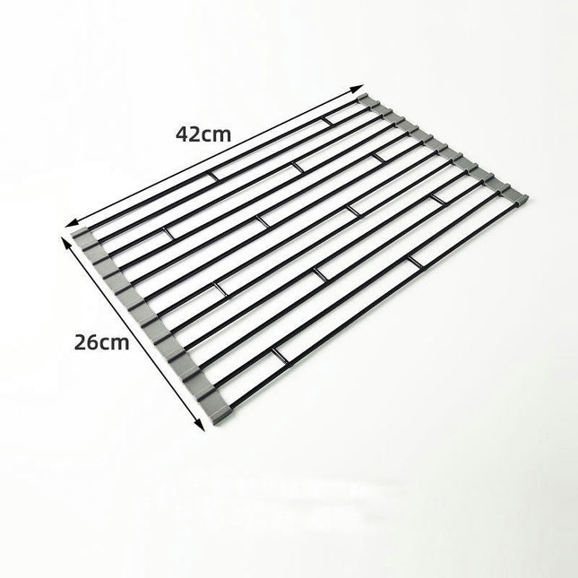 Over The Sink Roll up Sink Dish Drainer Rack Foldable for Kitchen Stainless Steel Dish Sink Holder Tool