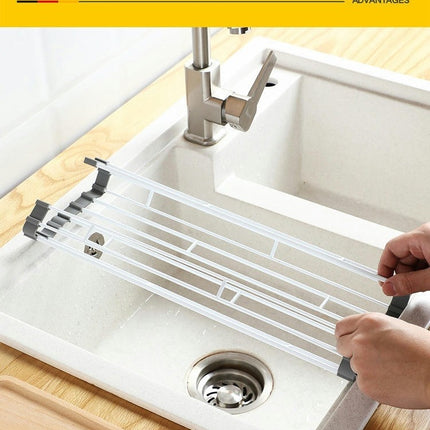 Over The Sink Roll up Sink Dish Drainer Rack Foldable for Kitchen Stainless Steel Dish Sink Holder Tool