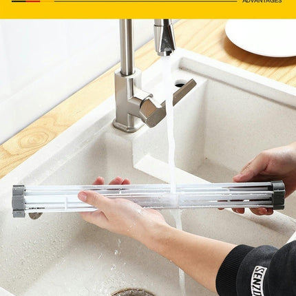 Over The Sink Roll up Sink Dish Drainer Rack Foldable for Kitchen Stainless Steel Dish Sink Holder Tool