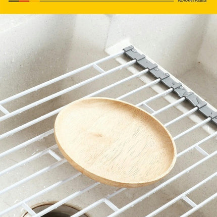 Over The Sink Roll up Sink Dish Drainer Rack Foldable for Kitchen Stainless Steel Dish Sink Holder Tool