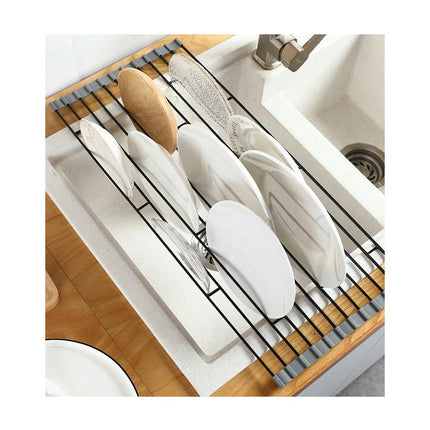 Over The Sink Roll up Sink Dish Drainer Rack Foldable for Kitchen Stainless Steel Dish Sink Holder Tool