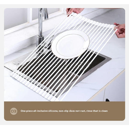 Over Sink Foldable Multipurpose Roll-Up Dish Drying Rack Silicone Wrapped Stainless Steel Holder Tool