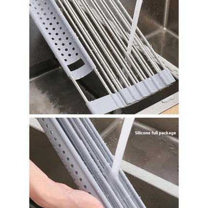 Roll Up Dish Rack Stainless Portable Drainer - for Kitchens Sink Cover with Removable Utensil Holder