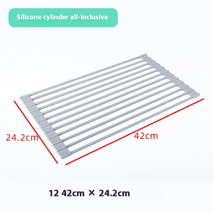 Multipurpose Roll Up Rack Heat Resistant Anti Slip Silicone Coated Steel Dish Drainer-for Kitchen Sink