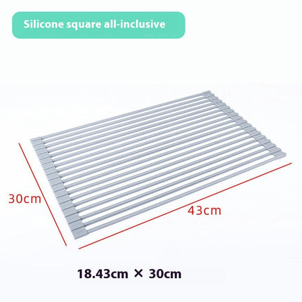 Multipurpose Roll Up Rack Heat Resistant Anti Slip Silicone Coated Steel Dish Drainer-for Kitchen Sink