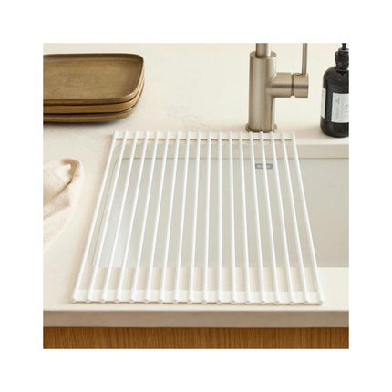 Multipurpose Roll Up Rack Heat Resistant Anti Slip Silicone Coated Steel Dish Drainer-for Kitchen Sink