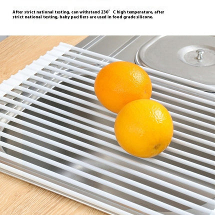 Multipurpose Roll Up Rack Heat Resistant Anti Slip Silicone Coated Steel Dish Drainer-for Kitchen Sink