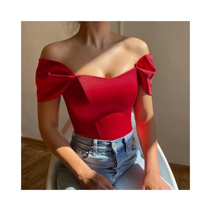 Women's Off Shoulder Boned Corset Crop Top Satin  Slim Fit Bustier