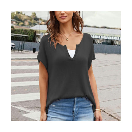 Women Summer V Neck Tops Knitted Short Sleeve Shirt Casaul Loose Tshirts