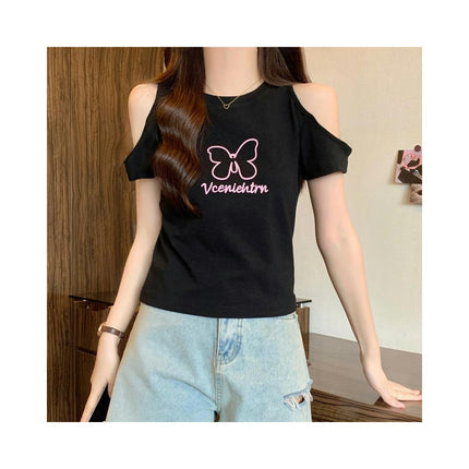 Women's Short Sleeve Shirts Cold Shoulder Tops Crew Neck Blouse Shirts