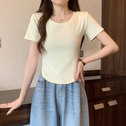 Women's Short Sleeve Crewneck Slim Fit T Shirt Summer Basic Casual Tops