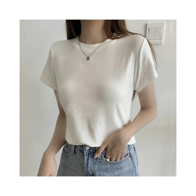 Women's Short Sleeve Crewneck T Shirt Summer Basic Slim Fit Casual Tops